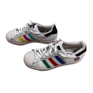 Adidas Superstar Rainbow Stripe Shell Toe Sneakers White Mens 7 FW5236